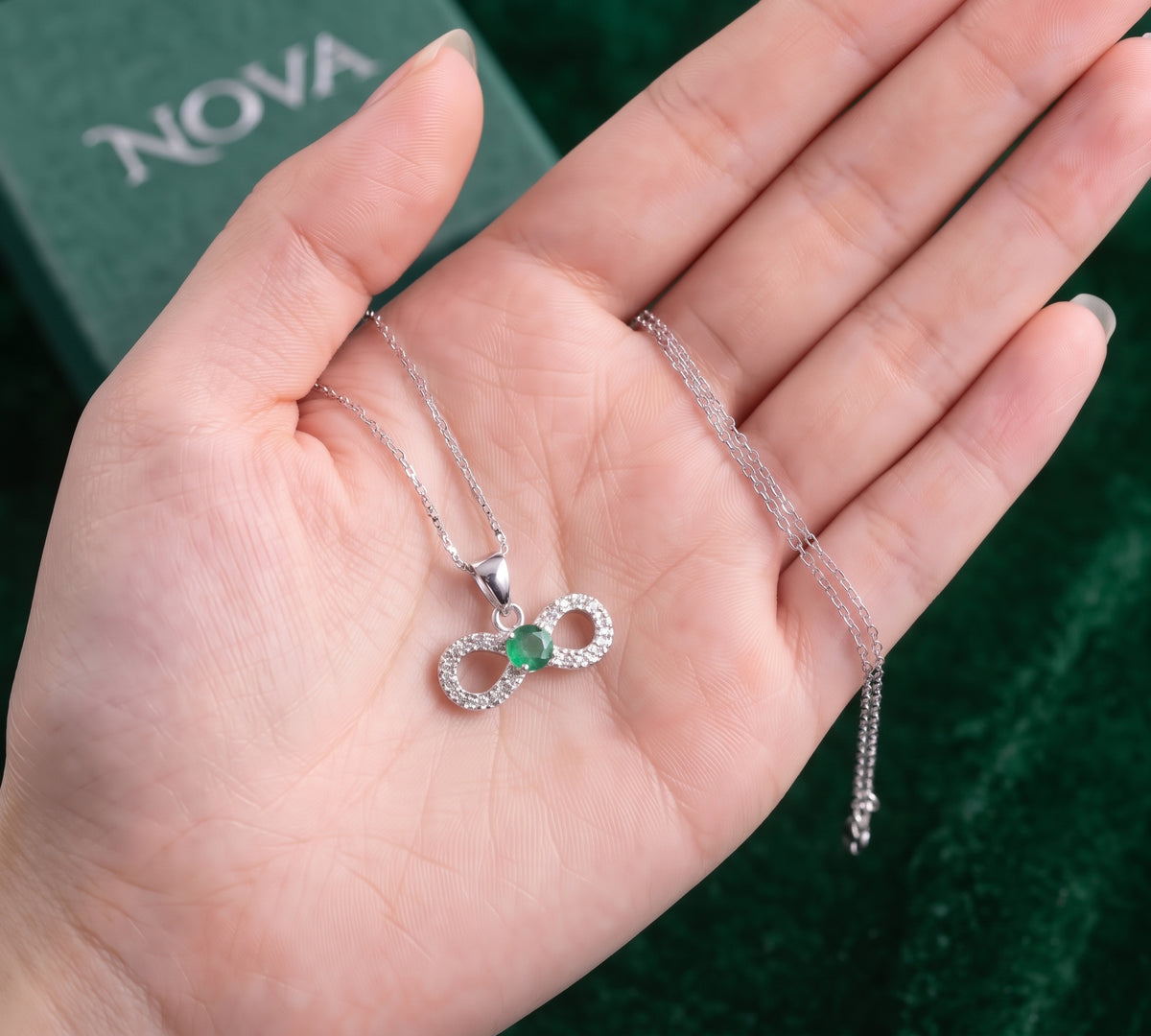 ✦ Cadena Plata 925 Dije Infinito Esmeralda