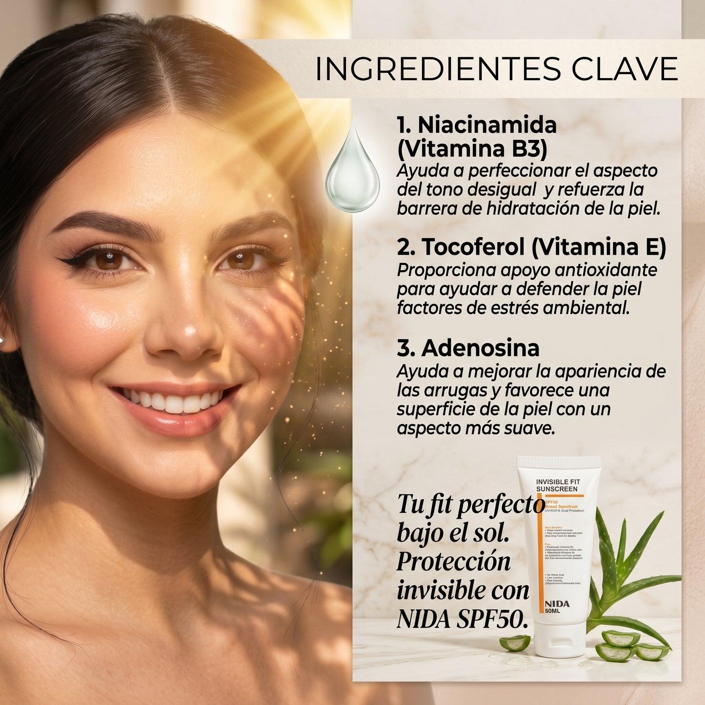 Nida Invisible Fit Sun Serum SPF50+ 60ml