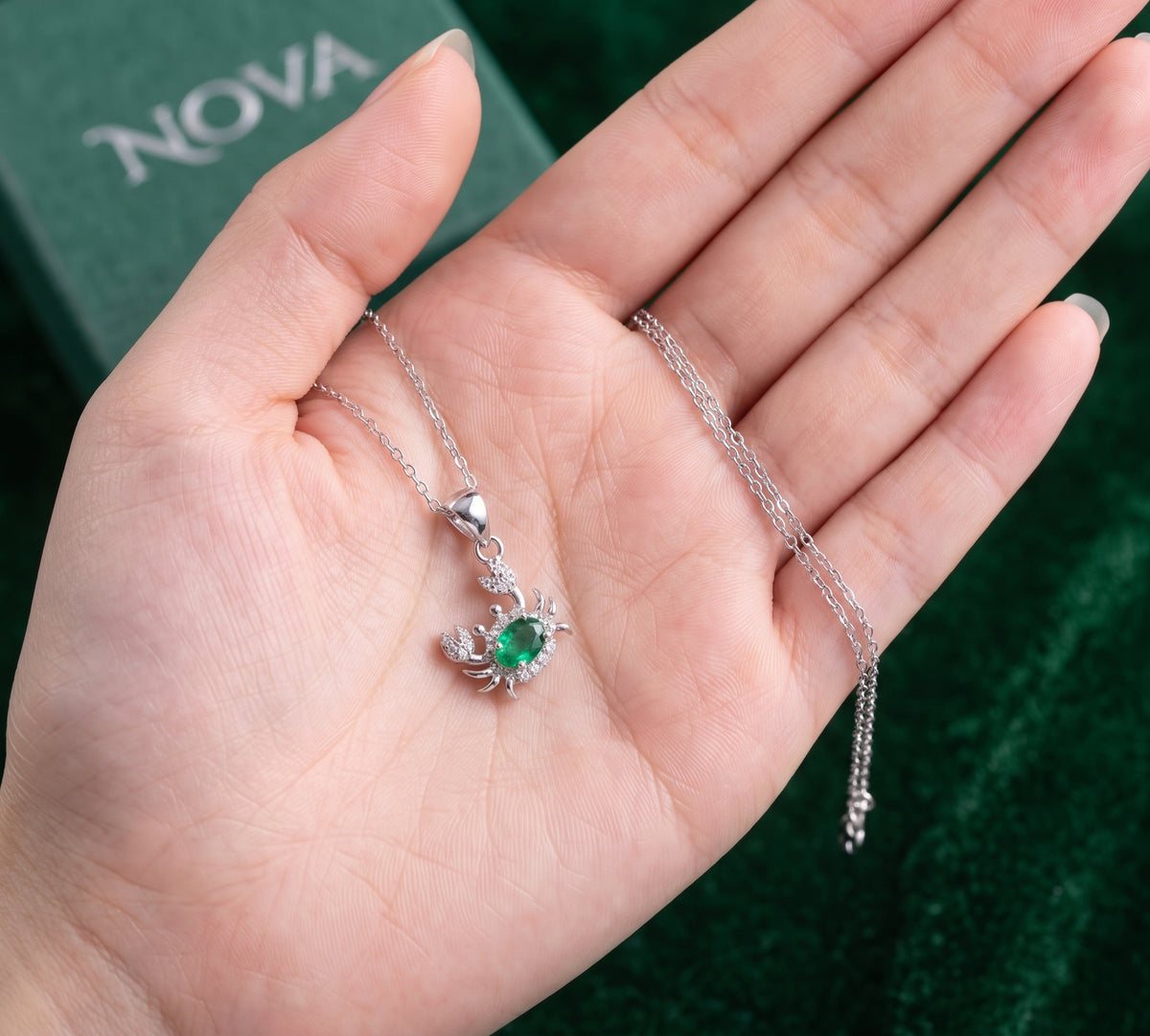 ✦ Cadena Plata 925 Dije Cangrejo Esmeralda