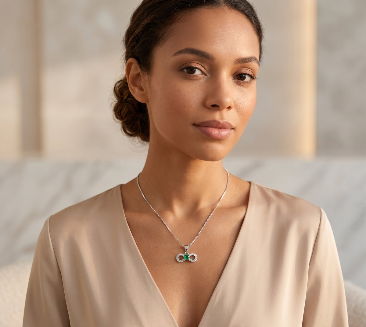 ✦ Cadena Plata 925 Dije Infinito Esmeralda